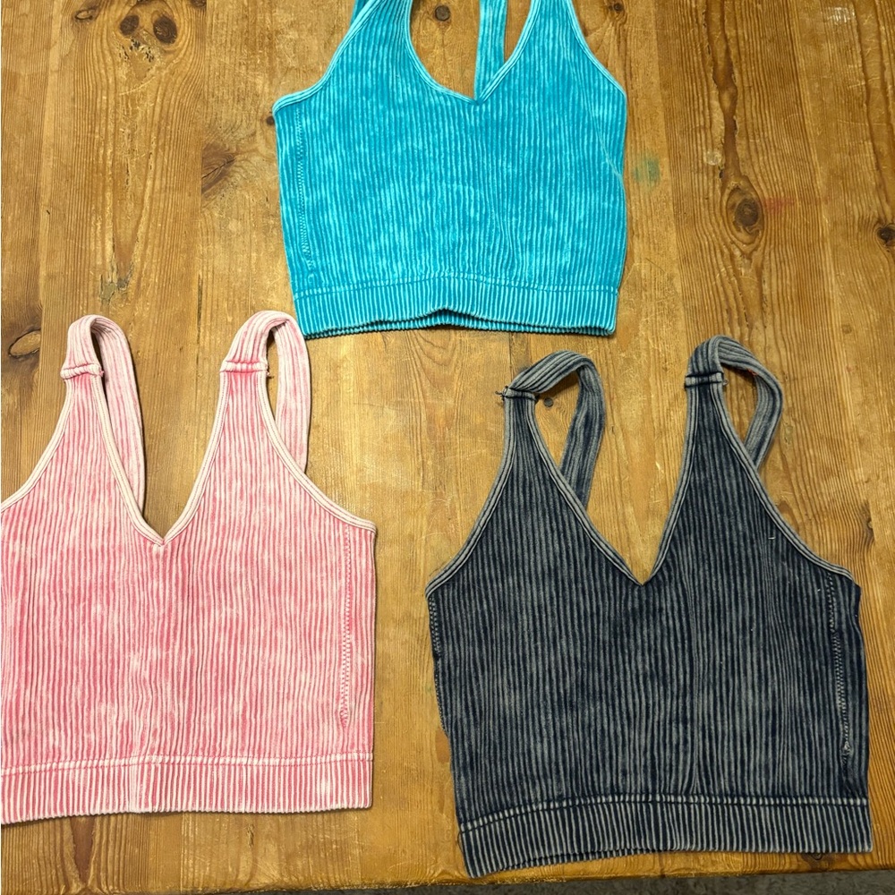 Women's Ribbed Tank Top Trio - Aqua, Blush, Charcoal